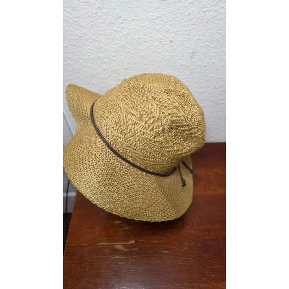 Scala Pronto‎ Women's Wide Brim Woven Straw Sun Hat Brown Accent Band Size OS